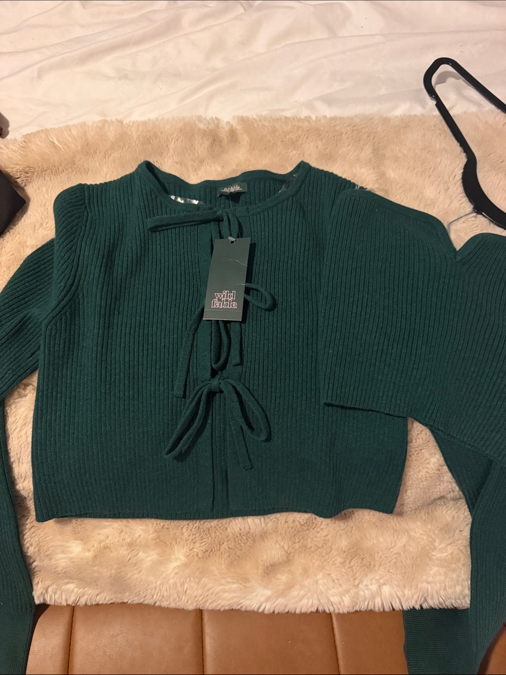 Wild Fable Green Ribbed Tie-Front Sweater